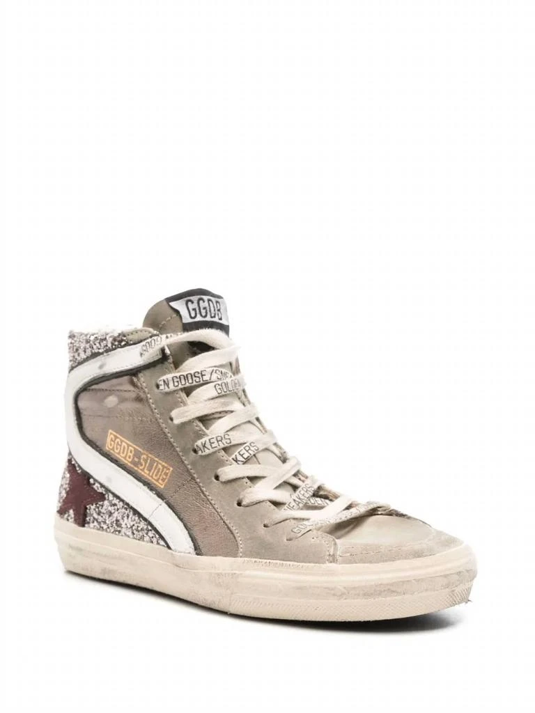 Shop Women's Slide Glitter Leather Sneakers In Bronze/ Silver