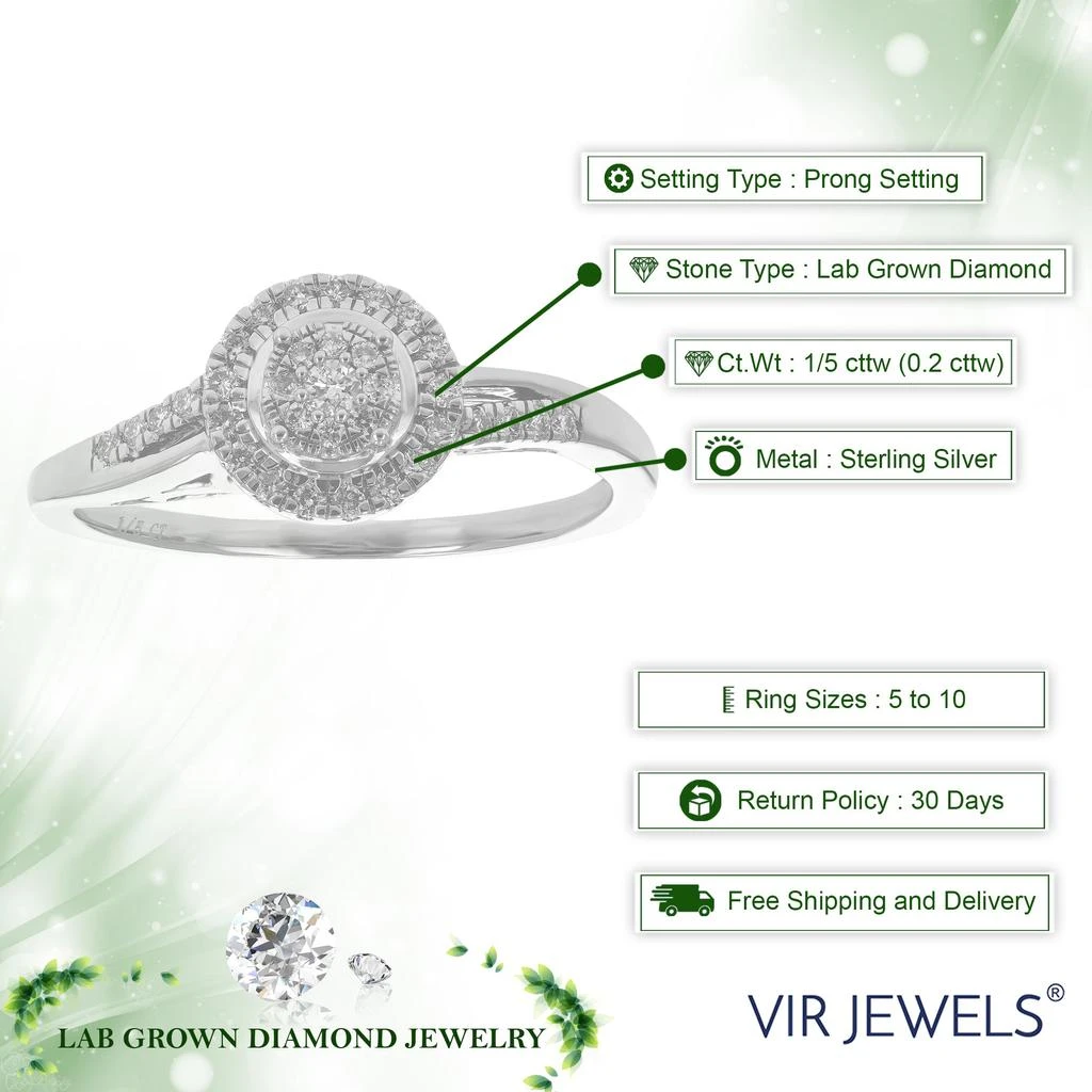 Vir Jewels 1/5 cttw Round Lab Grown Diamond Prong Set Engagement Ring .925 Sterling Silver 4