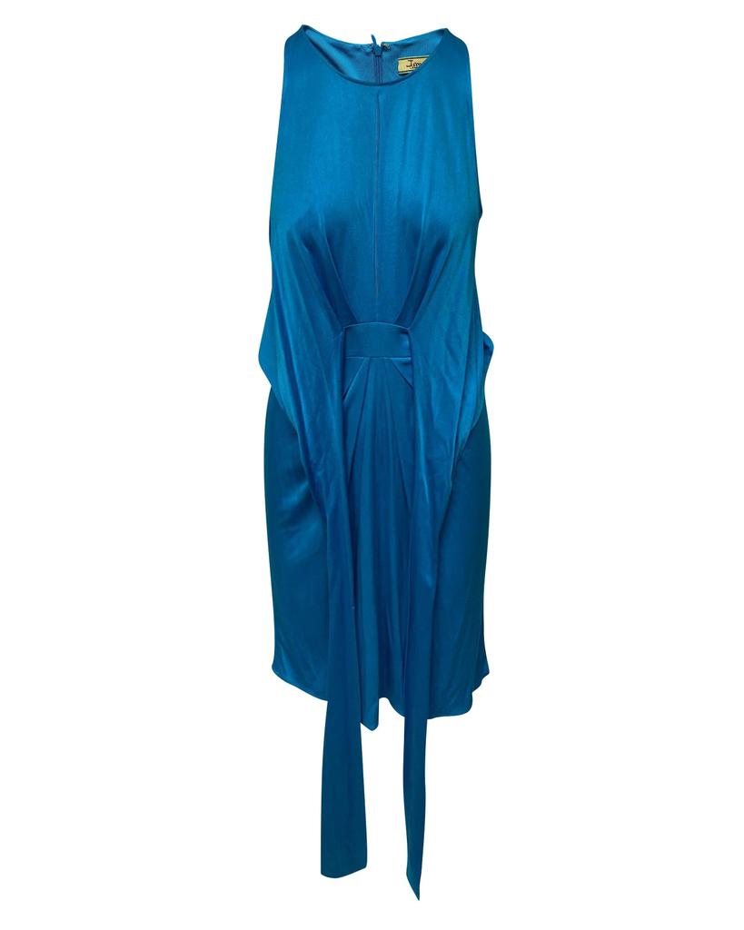 Issa London Blue Silk Drape Belt Dress