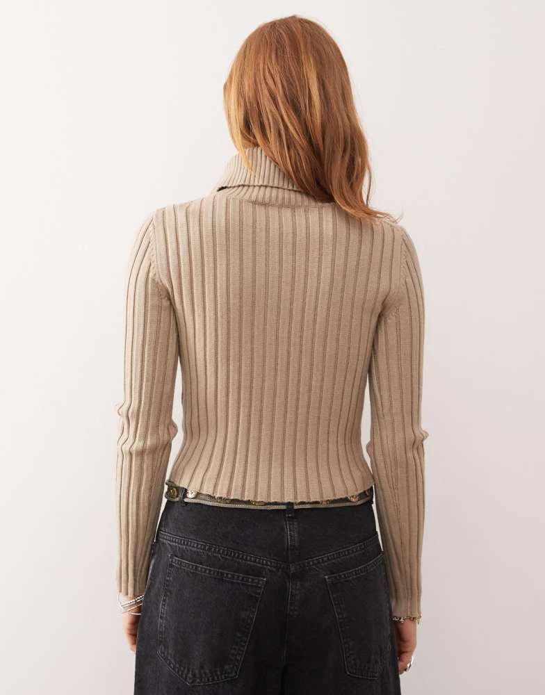 Weekday Weekday Jackie chunky rib cardigan with high neck in beige 3