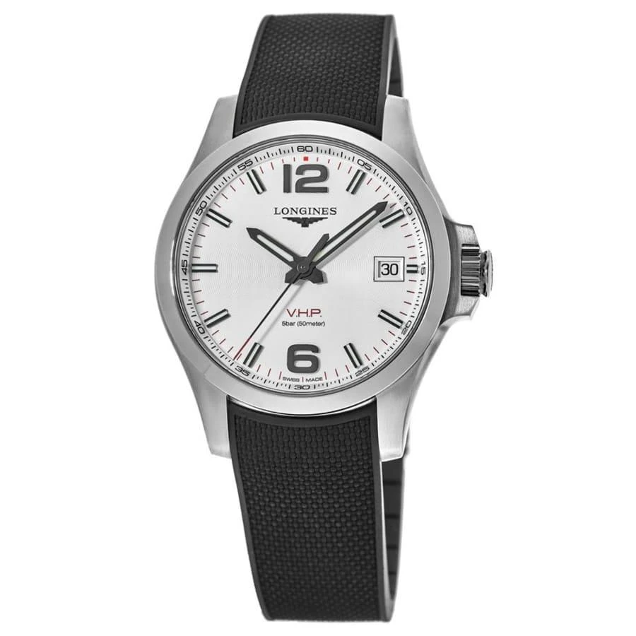 Longines Conquest V.H.P. 41mm Silver Dial Black Rubber Strap Men's Watch L3.716.4.76.9 1