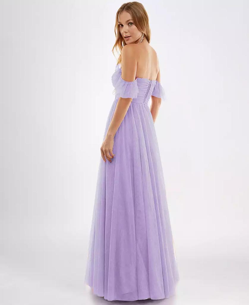 City Studios Juniors' Off-The-Shoulder Glitter Ball Gown