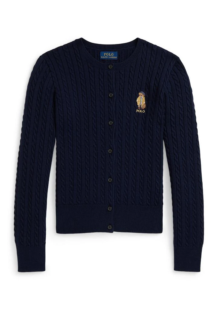 Ralph Lauren Girls 7-16 Polo Bear Mini-Cable Cotton Cardigan