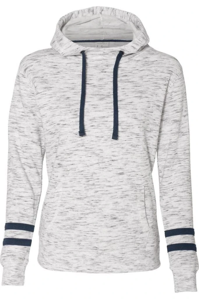 J America Womens Mlange Fleece Striped-Sleeve Hooded Sweatshirt 1