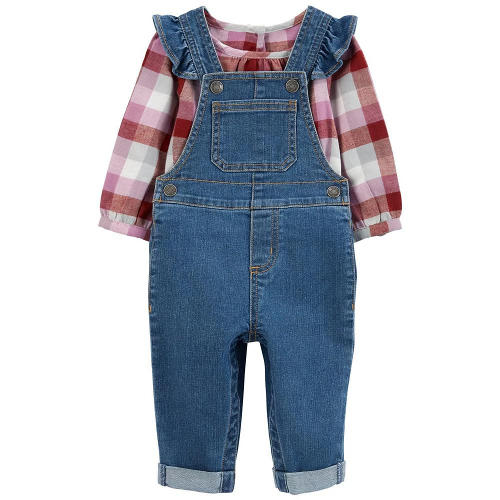 Carter's Baby Girls Plaid Shirt and Denim Overall, 2 Piece Set 1