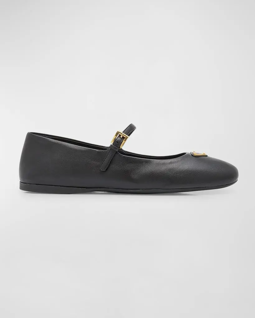 Prada Lambskin Triangle Mary Jane Ballerina Flats - Single Shoes - Free ...