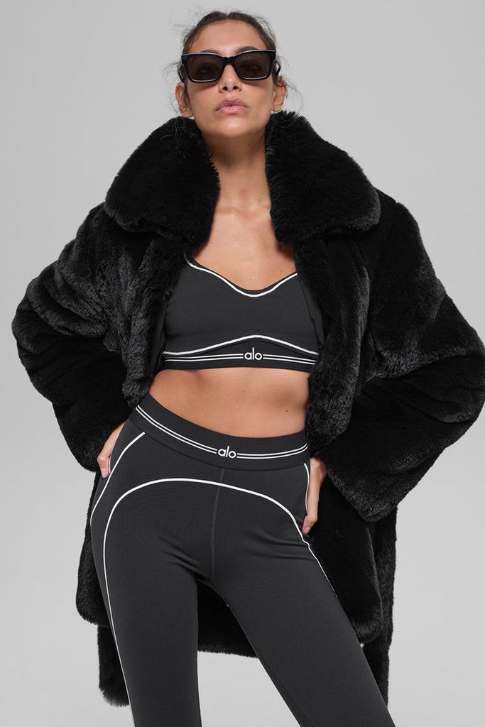 Alo Faux Fur Starstruck Coat - Midnight Brown/Black - Jackets