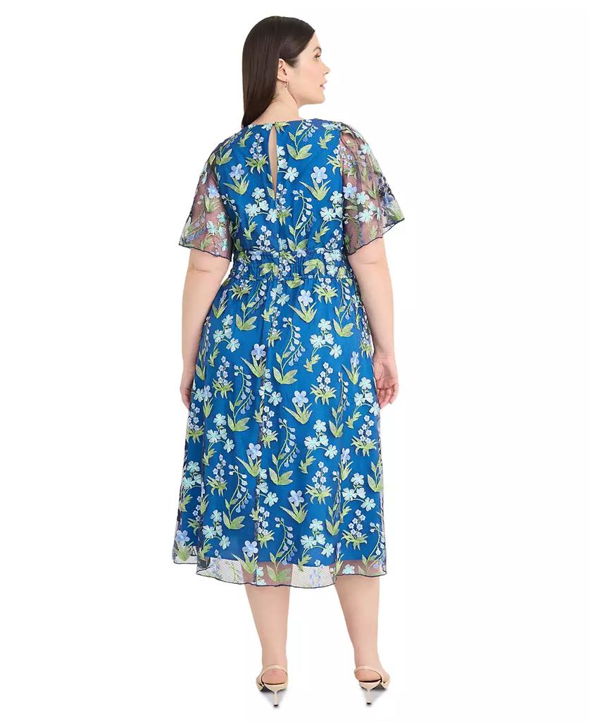 Maggy London Plus Size Chiffon Embroidered Flutter-Sleeve Dress
