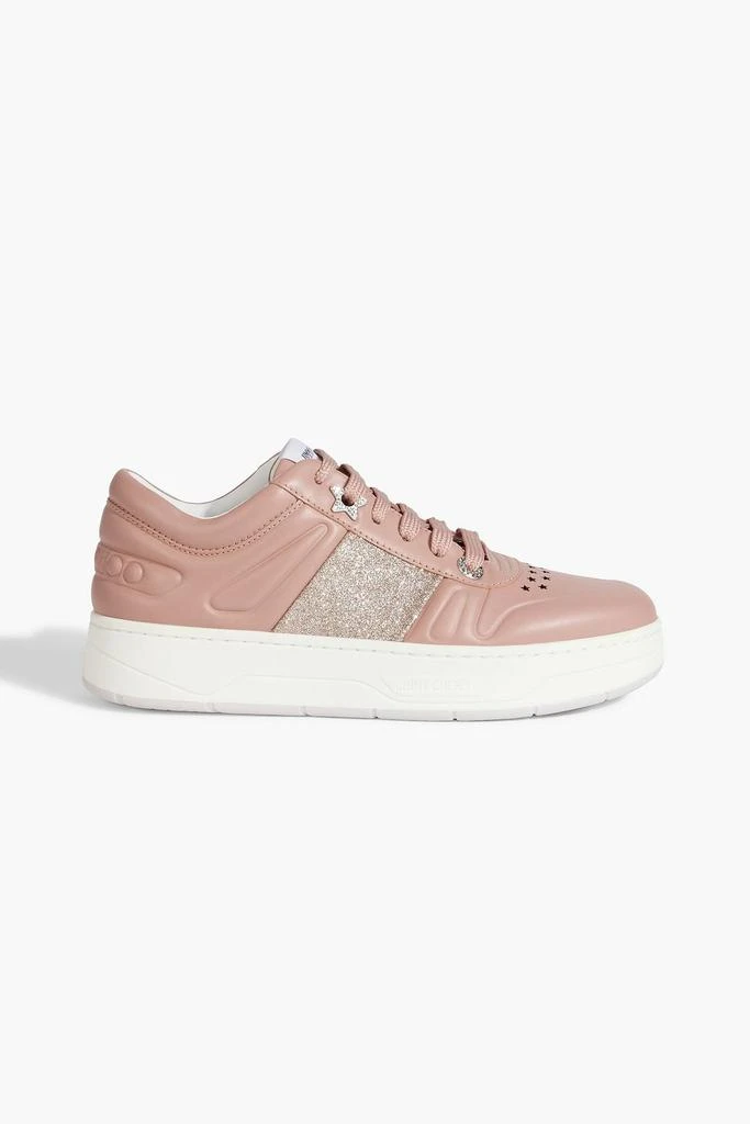 Jimmy Choo Hawaii perforated glittered leather sneakers 1