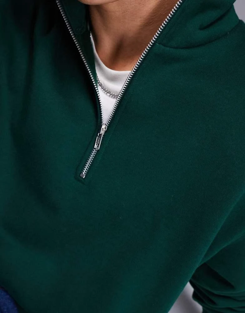 ASOS ASOS DESIGN premium heavyweight oversized quarter zip sweatshirt 400gsm dark green 3