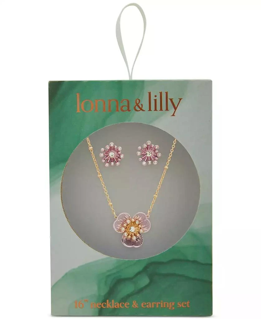 Lonna & Lilly Gold-Tone Crystal-Accented Color Flower Pendant Necklace & Stud Earrings Set 3