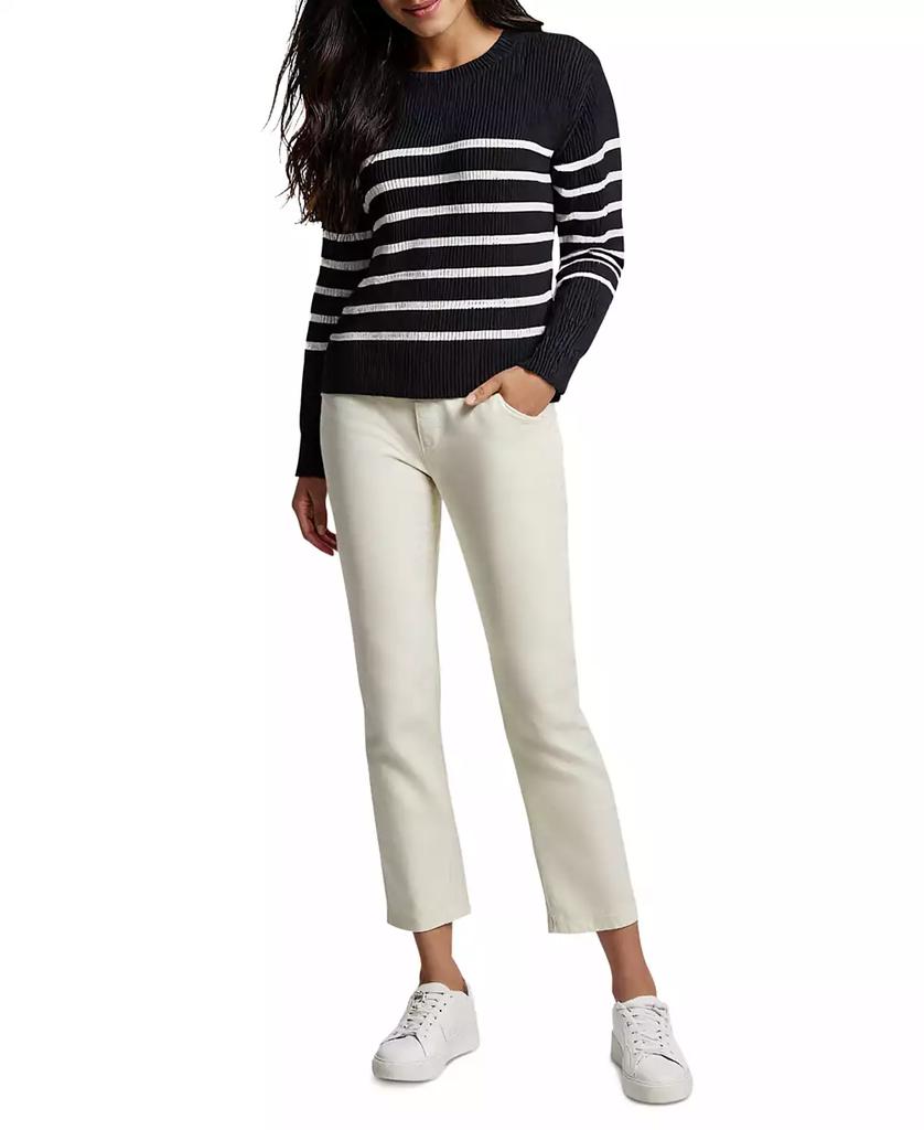 Three Dots Women's Abigail Striped Crewneck Sweater