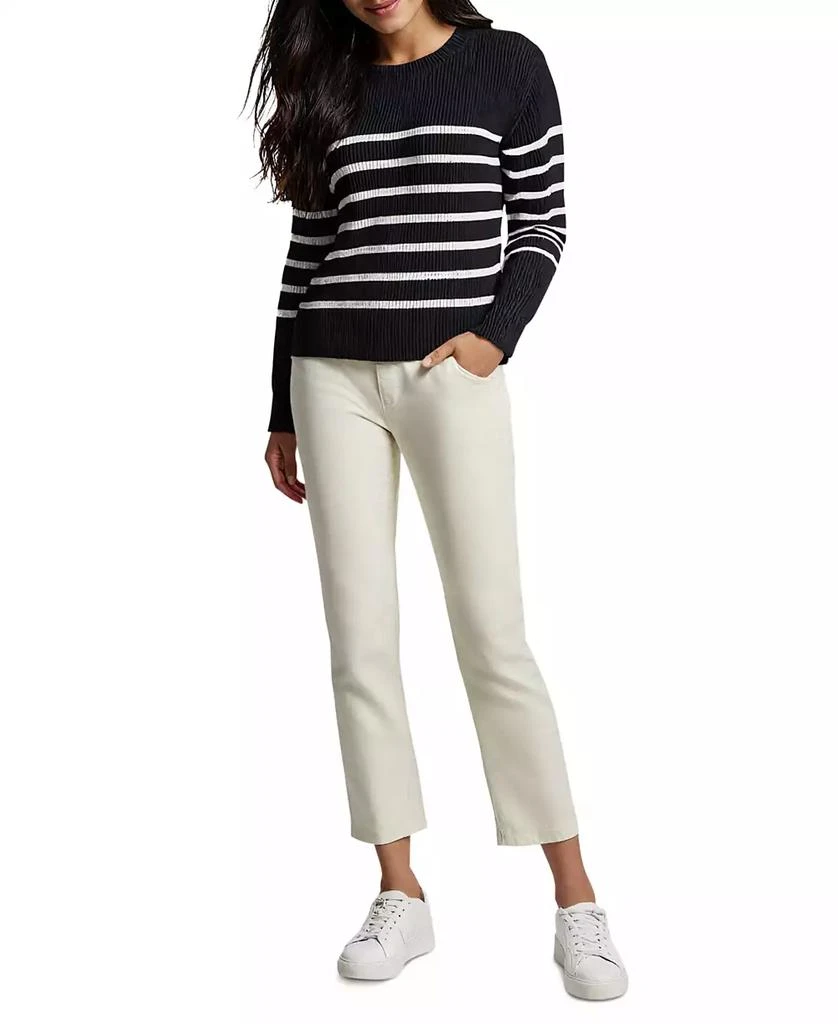 Three Dots Women's Abigail Striped Crewneck Sweater 1