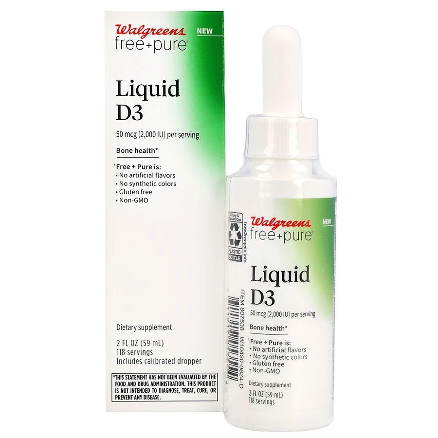Walgreens Free 
Pure Liquid D3 50 mcg (2,000 IU) 3