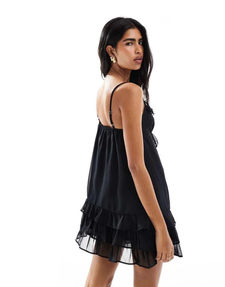 Miss Selfridge Miss Selfridge chiffon ruffle cami dress in black 4
