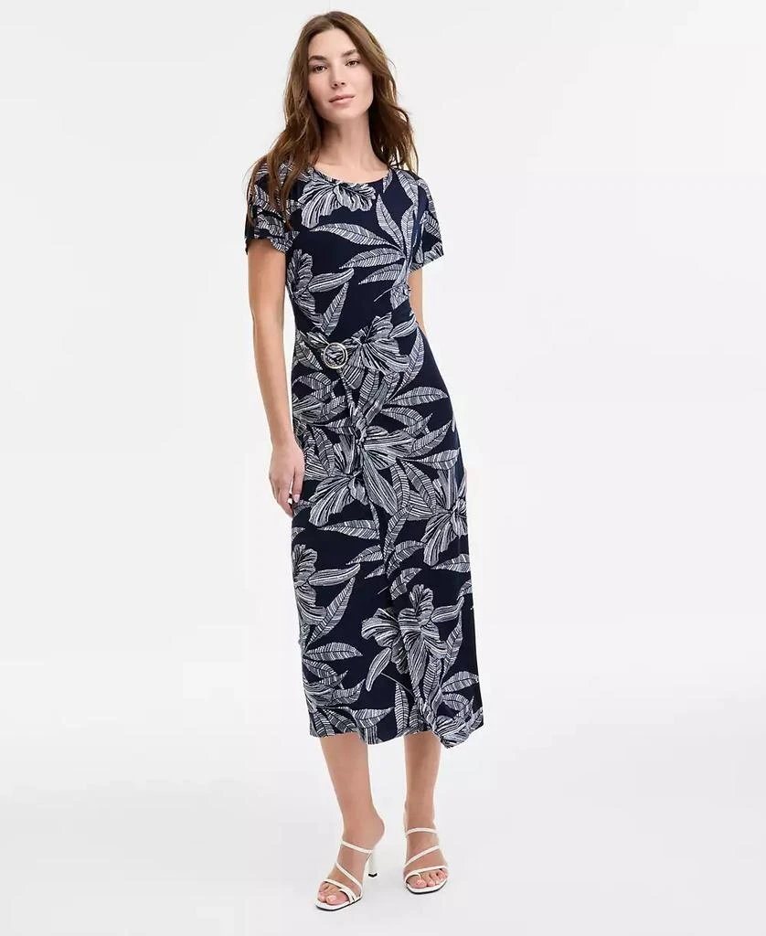 Robbie Bee Women's Printed Round-Neck Faux-Wrap Dress 1