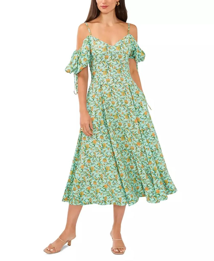 1. State Women's Floral Print Cold-Shoulder Puff Sleeve Midi Dress 1