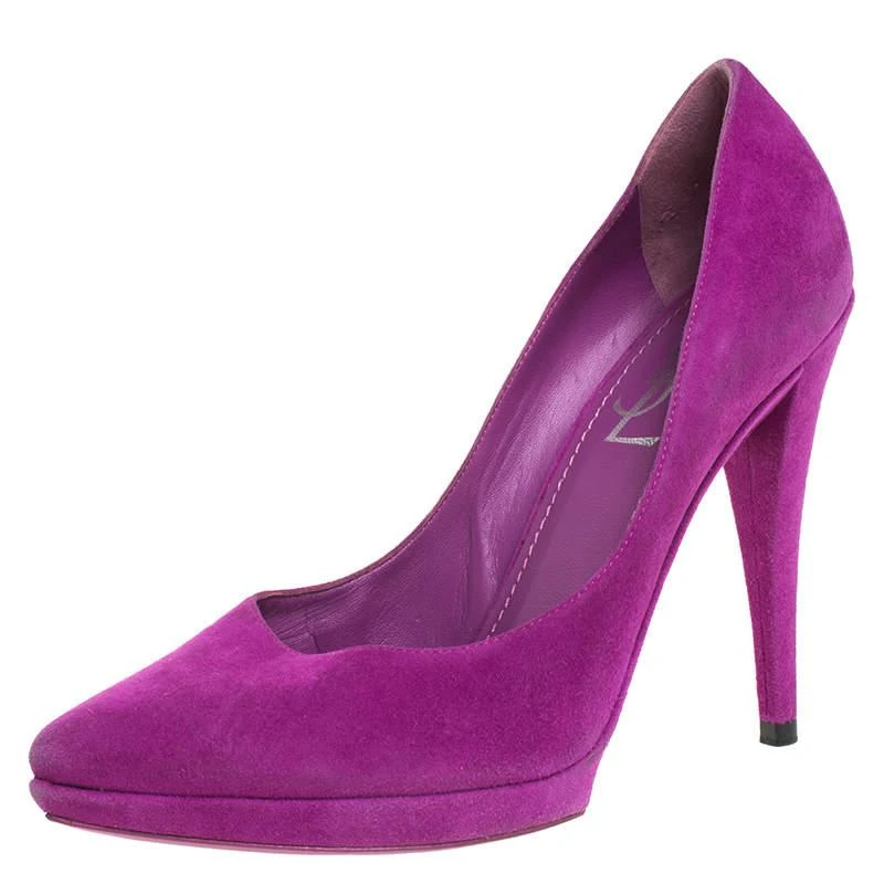 Yves Saint Laurent Saint Laurent Paris Purple Suede Janis Platform Pumps 37.5 1