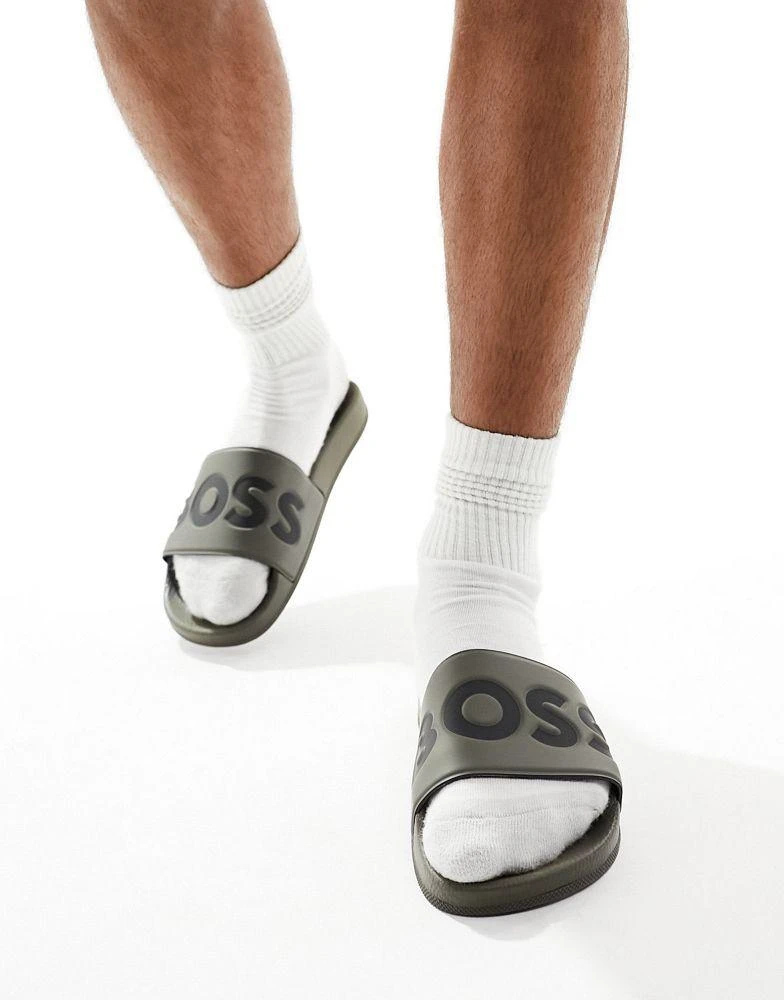 Hugo Boss BOSS aryeh sliders in green 4
