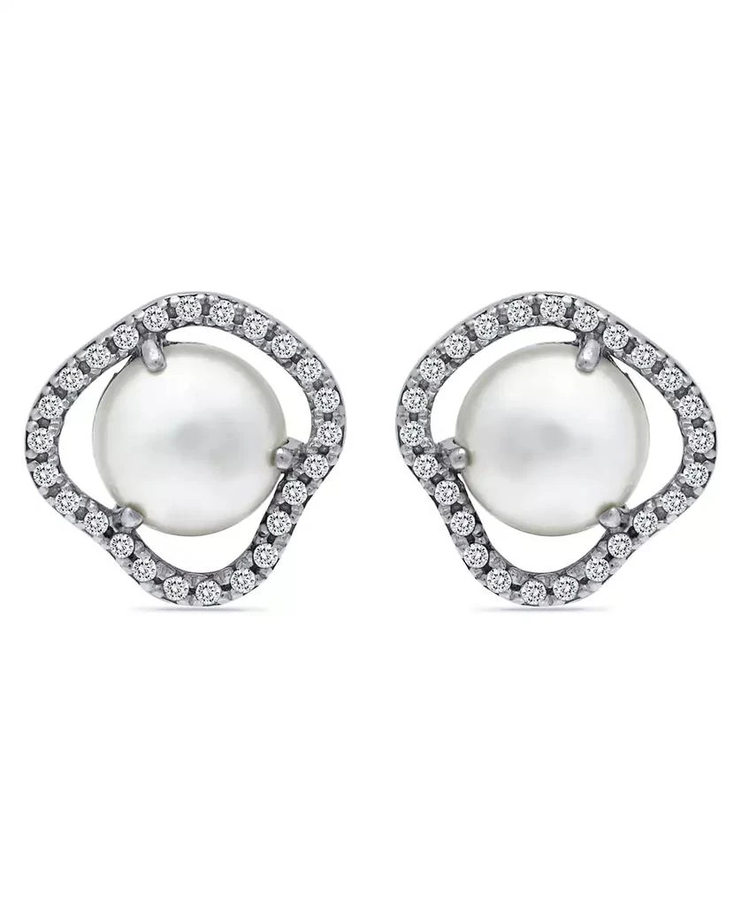 Macy
s Imitation Pearl Cubic Zirconia Halo Button Earring in Silver Plate