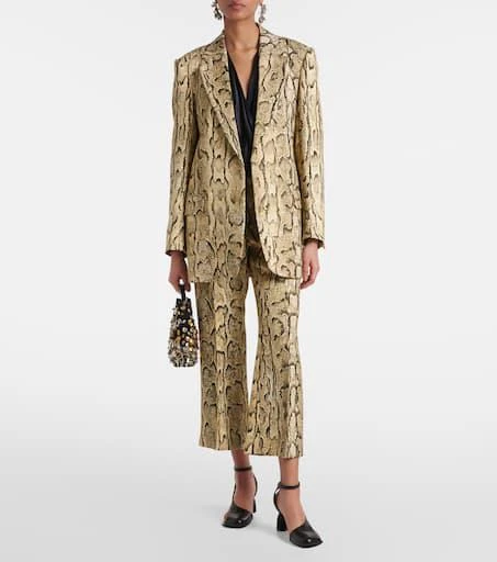 Dries Van Noten Snake-print mid-rise flared jacquard pants 2