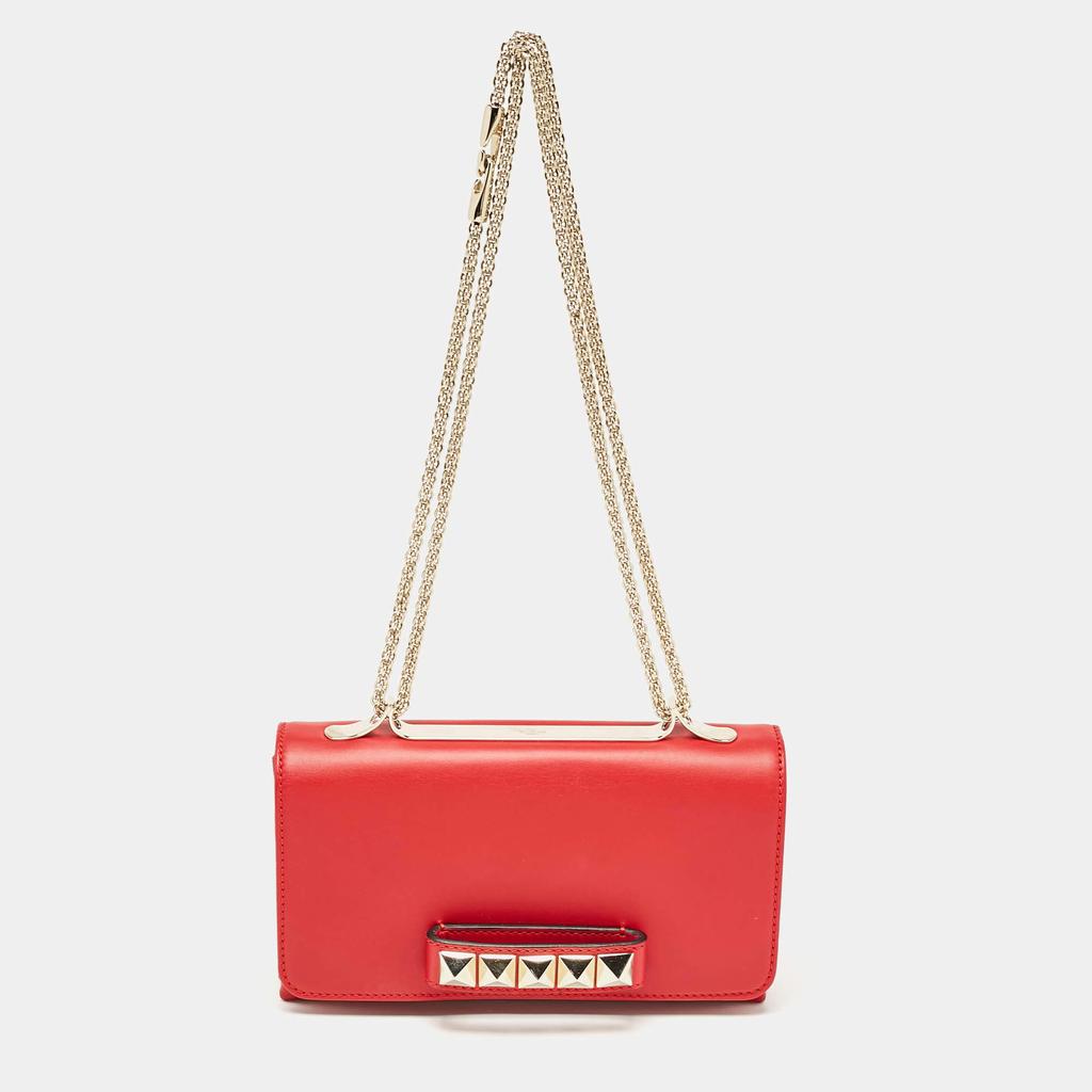 Valentino Valentino Red Leather Rockstud Va Va Voom Chain Clutch