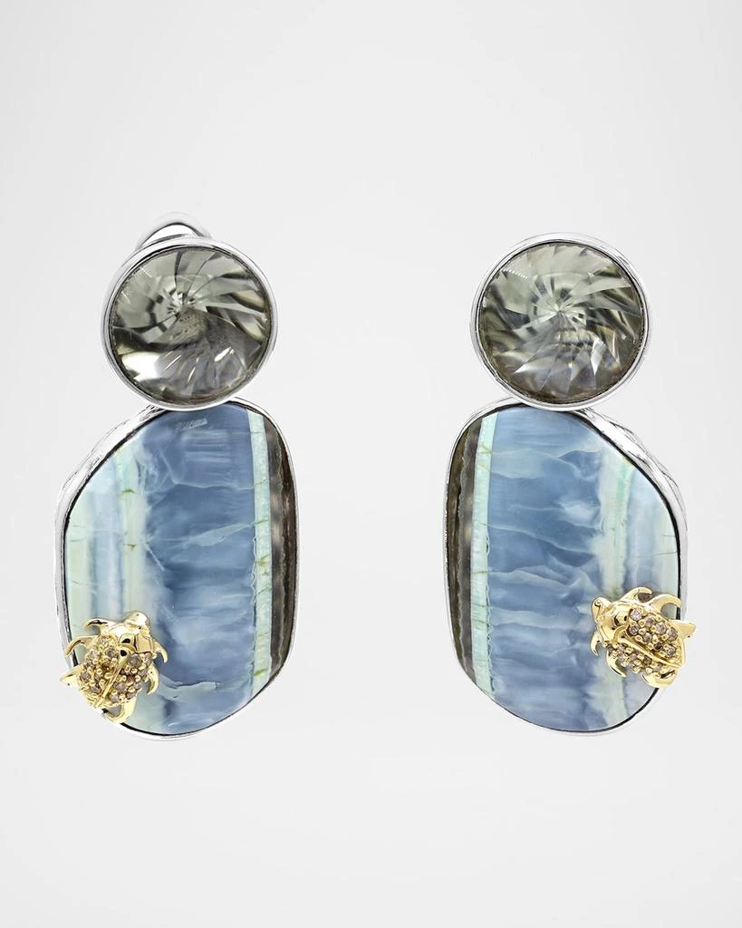 Stephen Dweck Green Amethyst and Faceted African Blue Opal Earrings