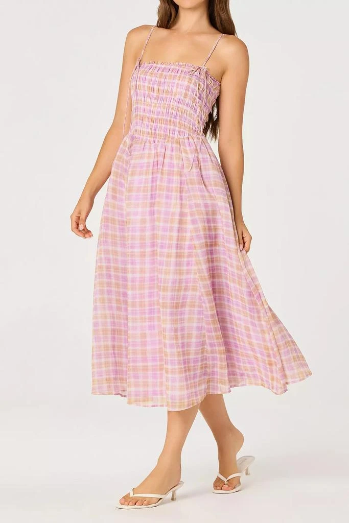 ASTR ASTR The Label Lahela Plaid Smocked Tie-Strap Midi Dress 3