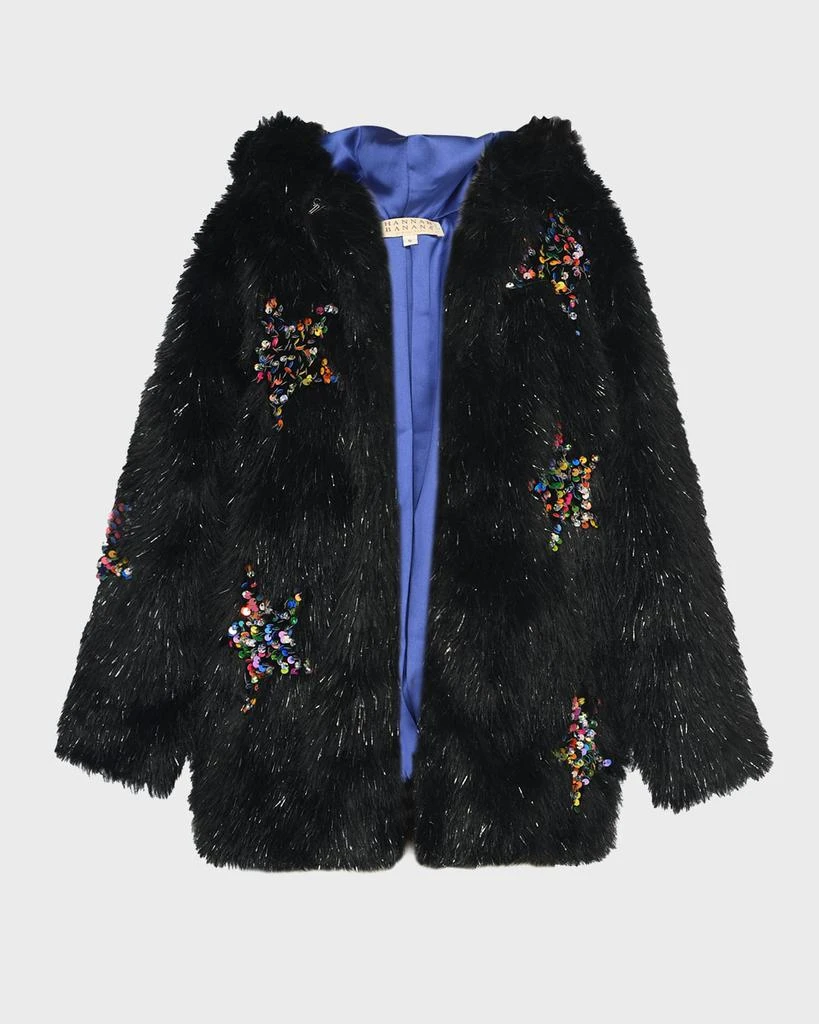 Hannah Banana Girl's Embellished Star-Print Faux Fur Jacket, Size 4-10 3