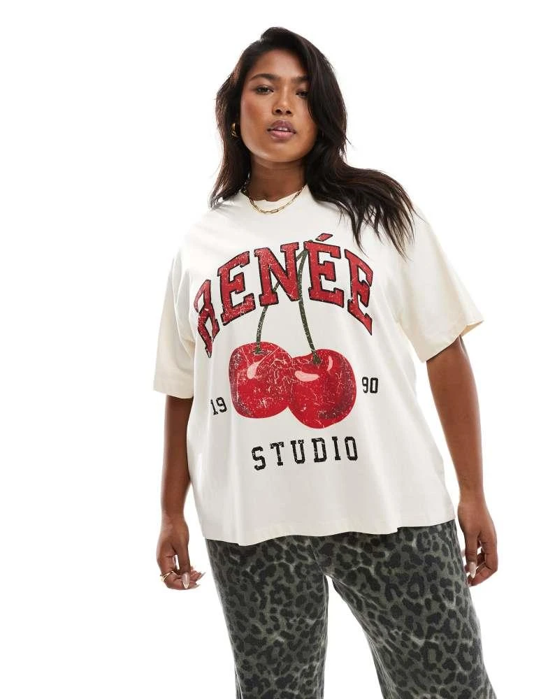 Renee Studio Renee Studio x Holly Wynne exclusive oversized logo cherry print t-shirt in off white 2