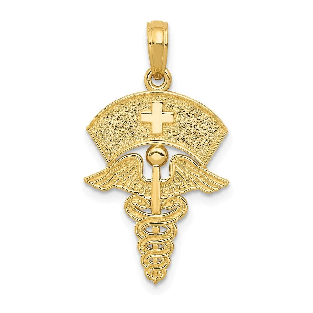 Diamond2Deal 10k Yellow Gold Caduceus Nurses Cap Pendant