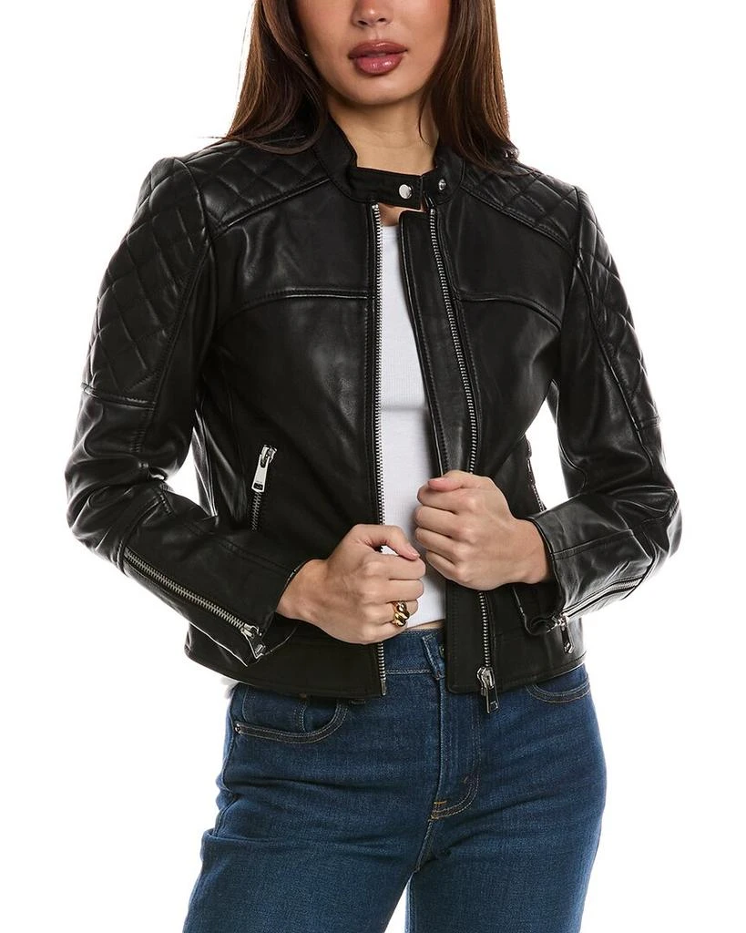 REISS Adelaide Collarless Leather Biker Jacket 1