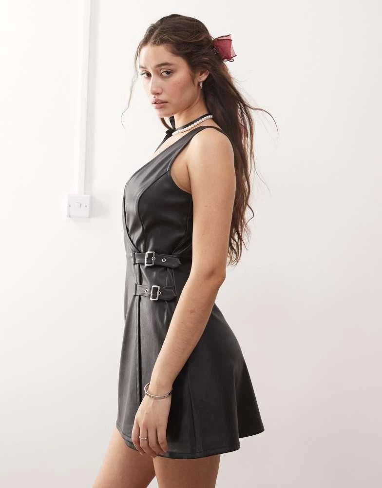 mini leather dresses Octavia High Neck Faux Leather Mini Dress • Shop American Threads Black / M main image 1