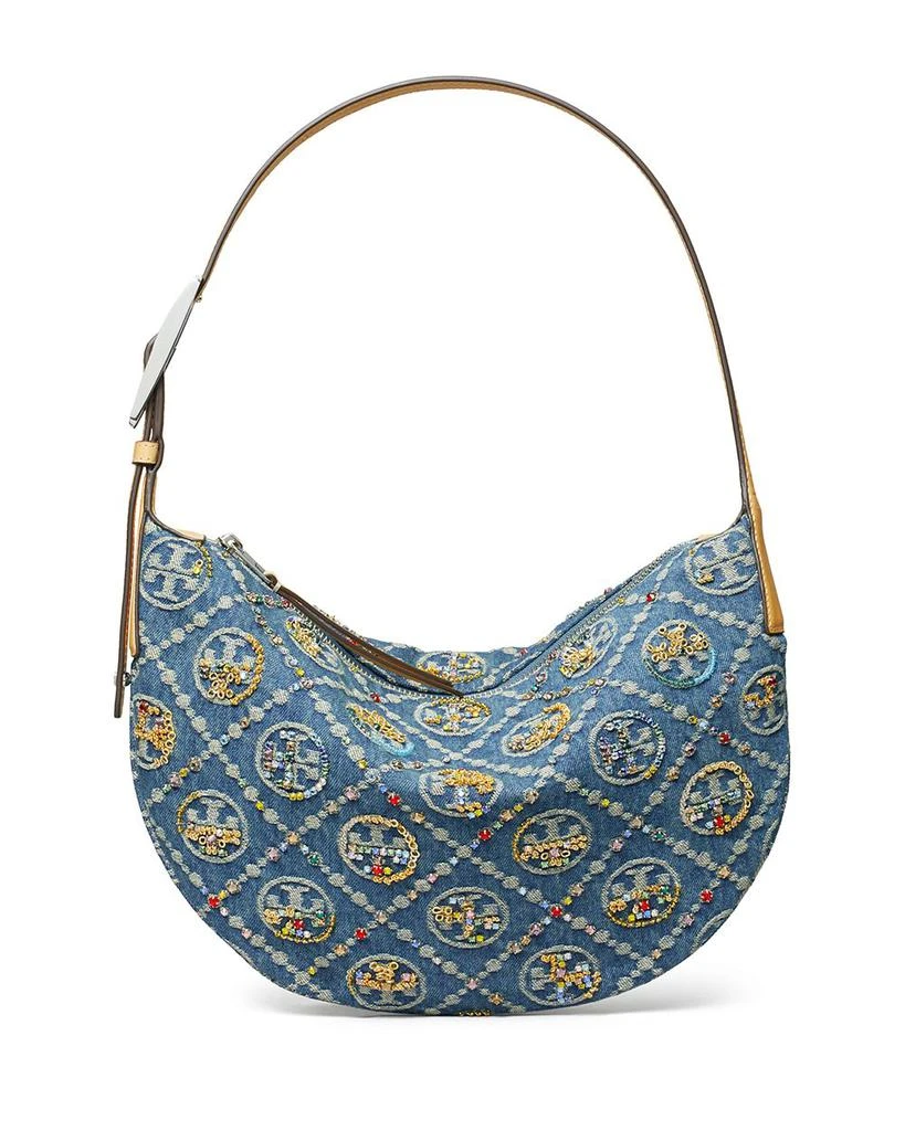 Tory Burch T Monogram Embellished Denim Shoulder Bag 1
