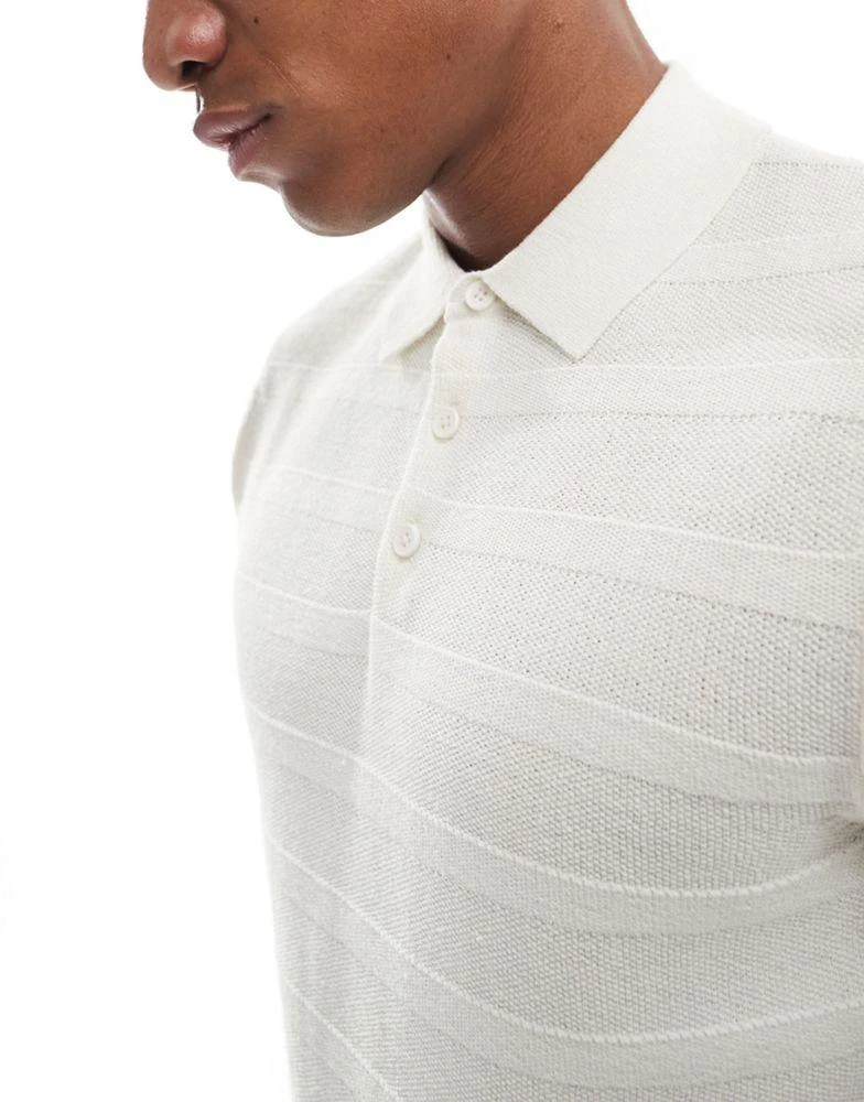 Threadbare Threadbare knitted stripe polo in ecru 2