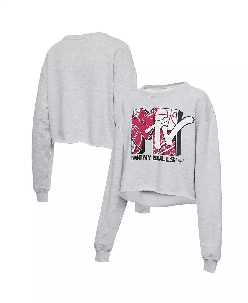 Junk Food Women's Heathered Gray Chicago Bulls NBA x MTV I Want My Cropped Fleece Pullover Sweatshirt 1