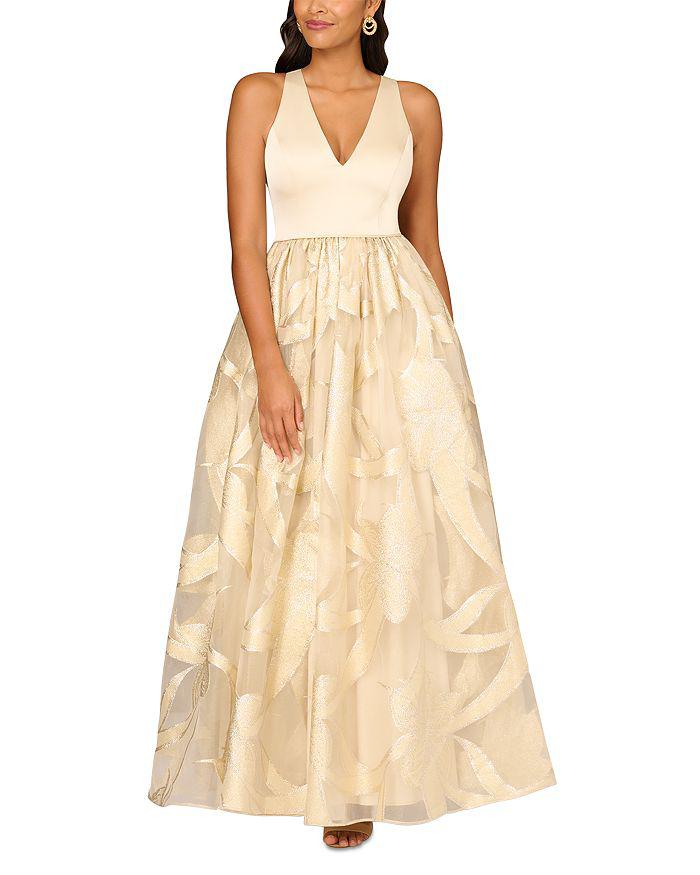 Aidan Mattox Sleeveless Metallic Jacquard Gown