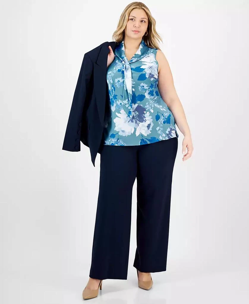 Tahari Plus Size Printed Sailor Tie-Neck Blouse 3