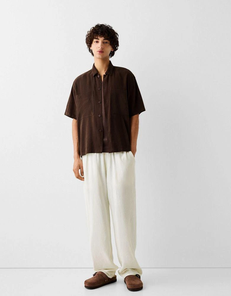 Bershka Bershka linen wide leg trouser in white 2