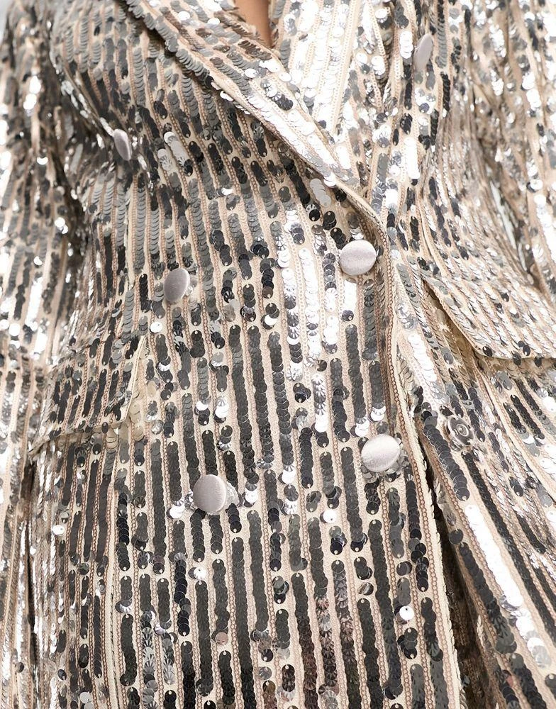 ASOS ASOS DESIGN sequin slim double breasted suit blazer in silver 4