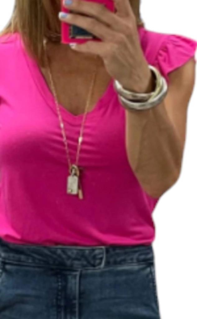 ATM Atm - Daria V Neck Ruffle Sleeveless Top