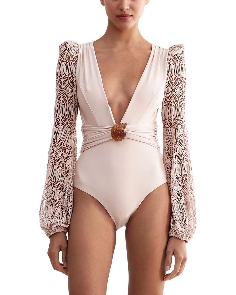 Shop Seashell Long Sleeve One Piece Swimsuit on Sale at