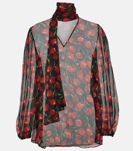 Dolce & Gabbana Cherry tie-neck silk chiffon blouse 1