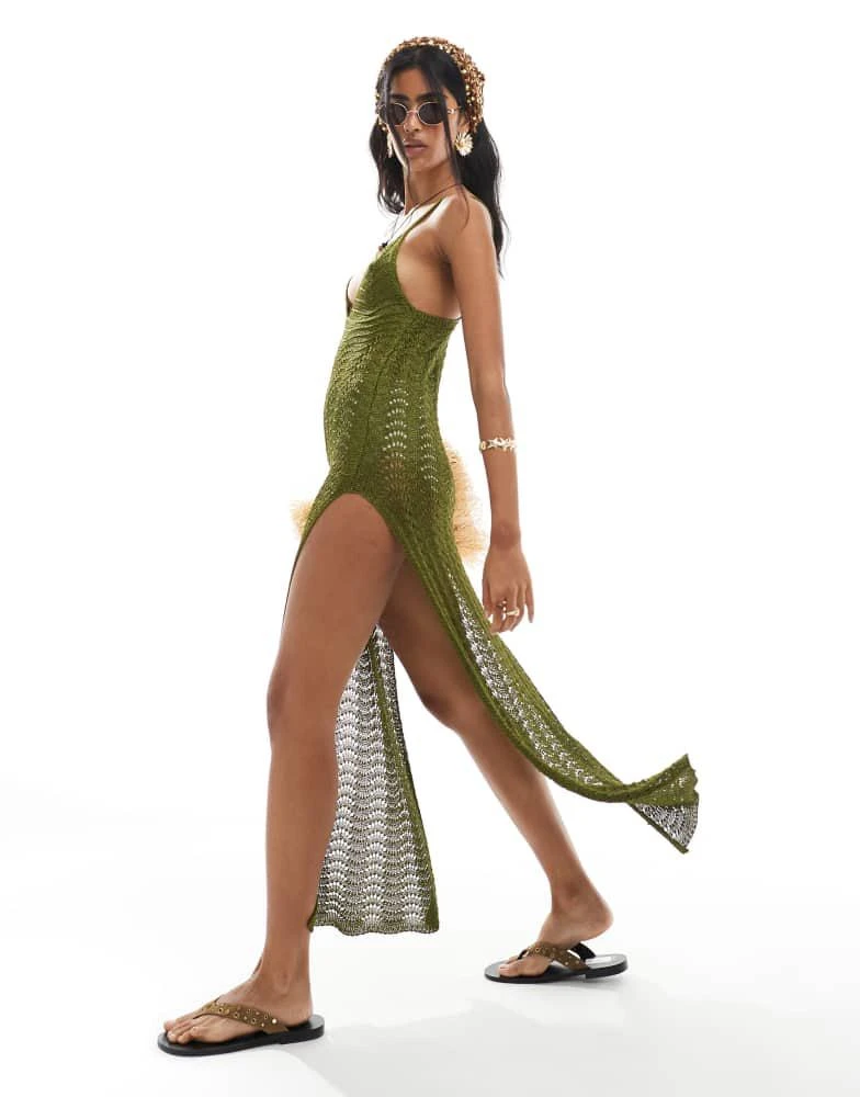 chinese dress ladies Cut Away Maxi Dress in Black Olive