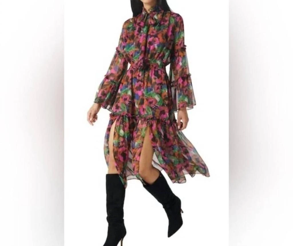 MISA Misa Los Angeles - Merce Ruffle Neck Floral Tiered Midi Dress 2