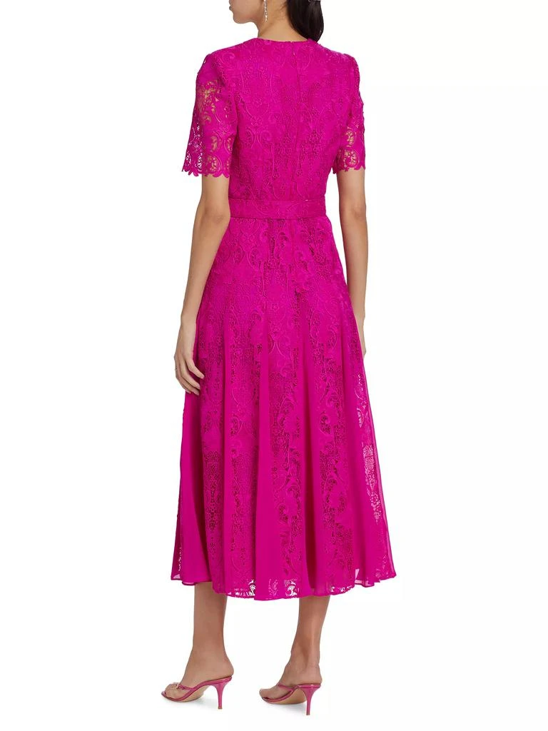 Badgley Mischka Lace Georgette Belted Midi-Dress 5