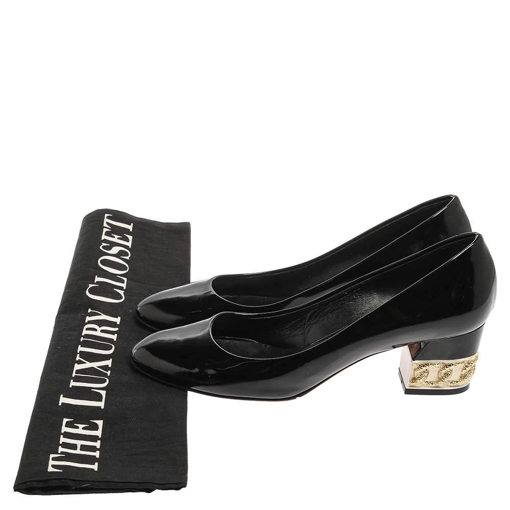 CASADEI Casadei Black Patent Leather Chain Embellished Block Heel Pumps Size 37 8