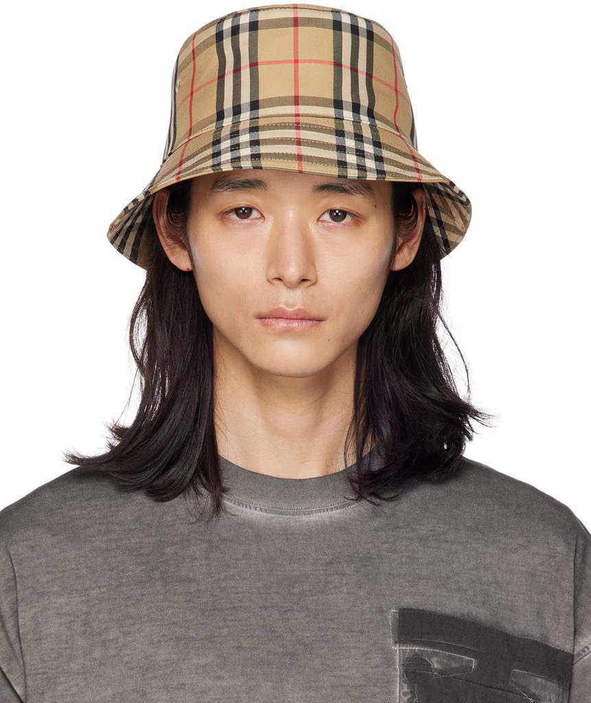 Burberry Beige Check Bucket Hat - Hats - Save Extra 10% OFF