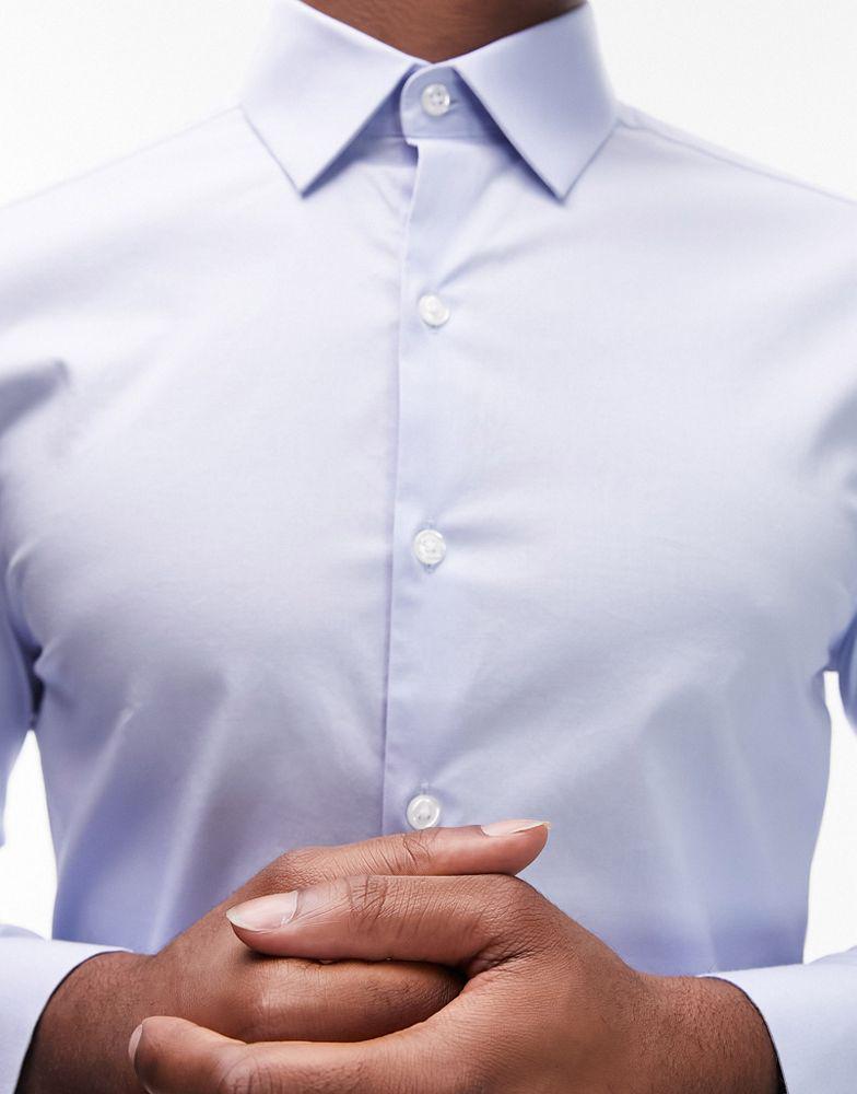 Topman Topman long sleeve formal slim fit stretch shirt in light blue