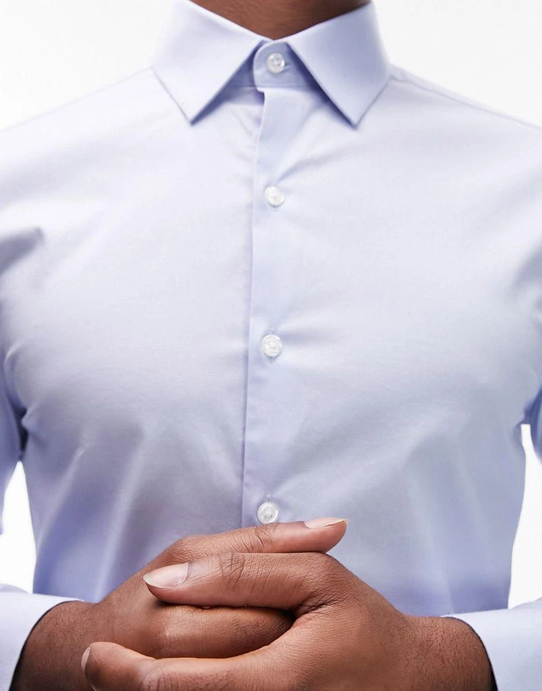 Topman Topman long sleeve formal slim fit stretch shirt in light blue 2